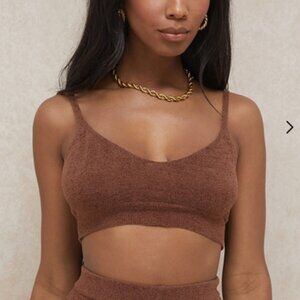 House of CB Lorna Fuzzy Knit Crop Top Chocolate Brown